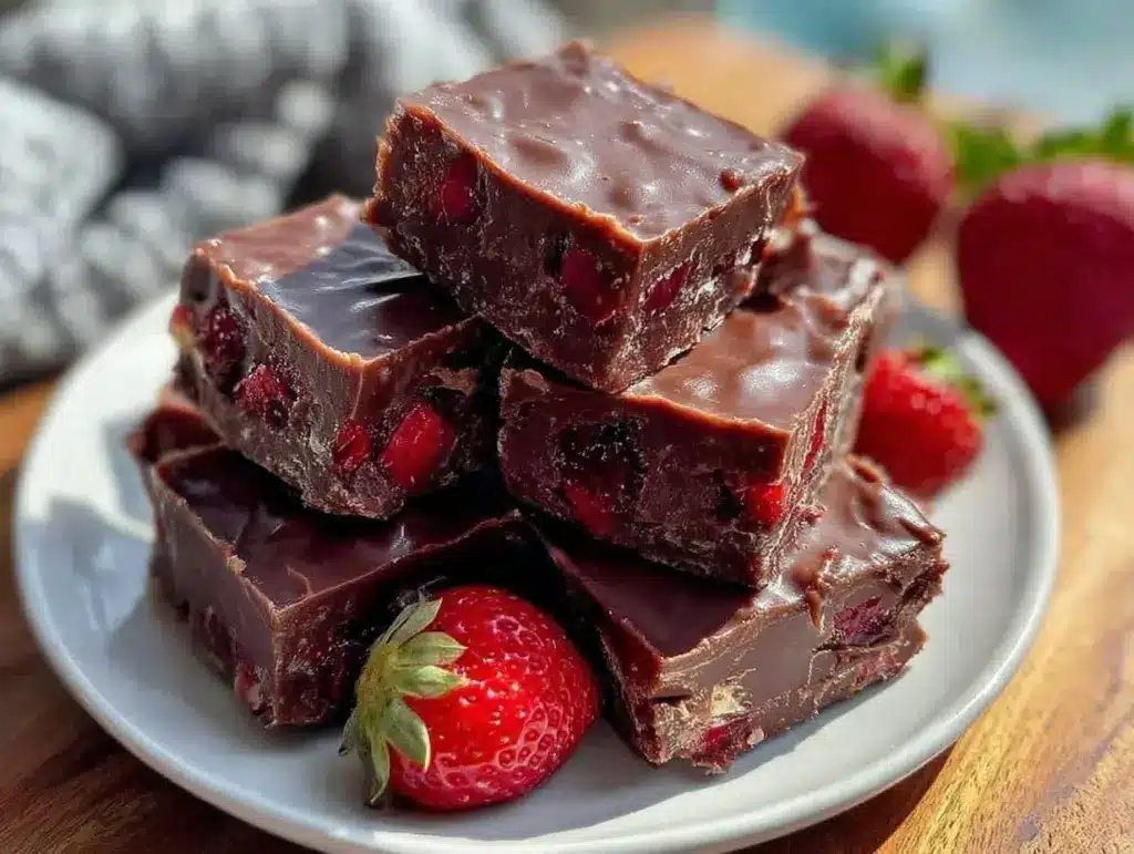 chocolate covered strawberry fudge recipe - featured image