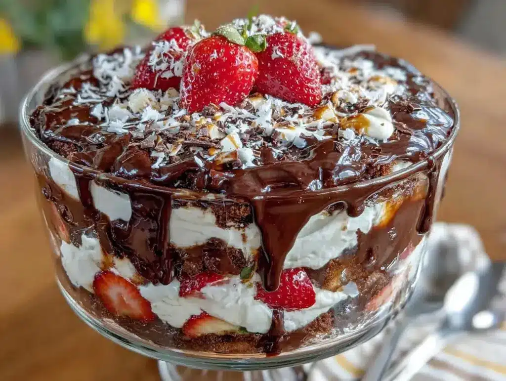 chocolate strawberry layer trifle - featured image
