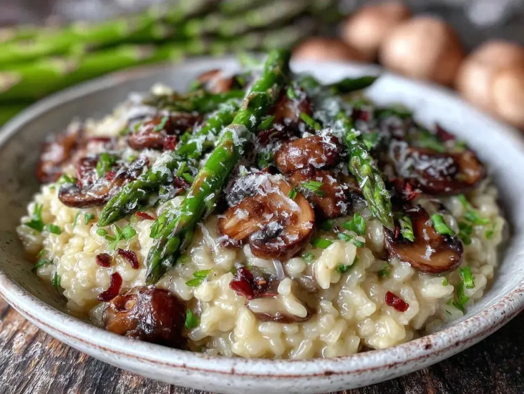 creamy asparagus and mushroom risotto - featured image