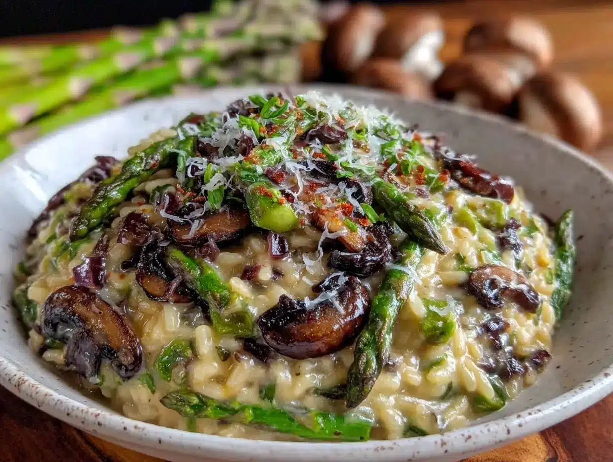 creamy asparagus and mushroom risotto preparation steps