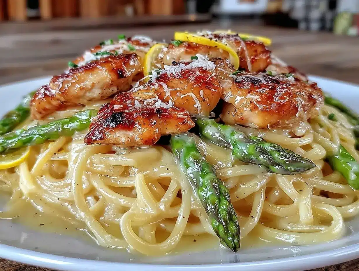 creamy lemon asparagus chicken pasta preparation steps