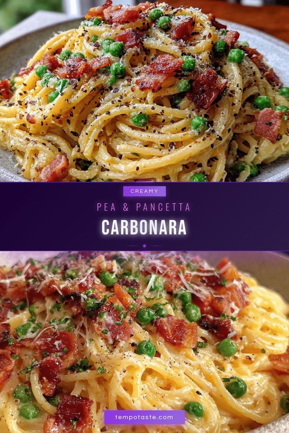 creamy pea and pancetta carbonara recipe