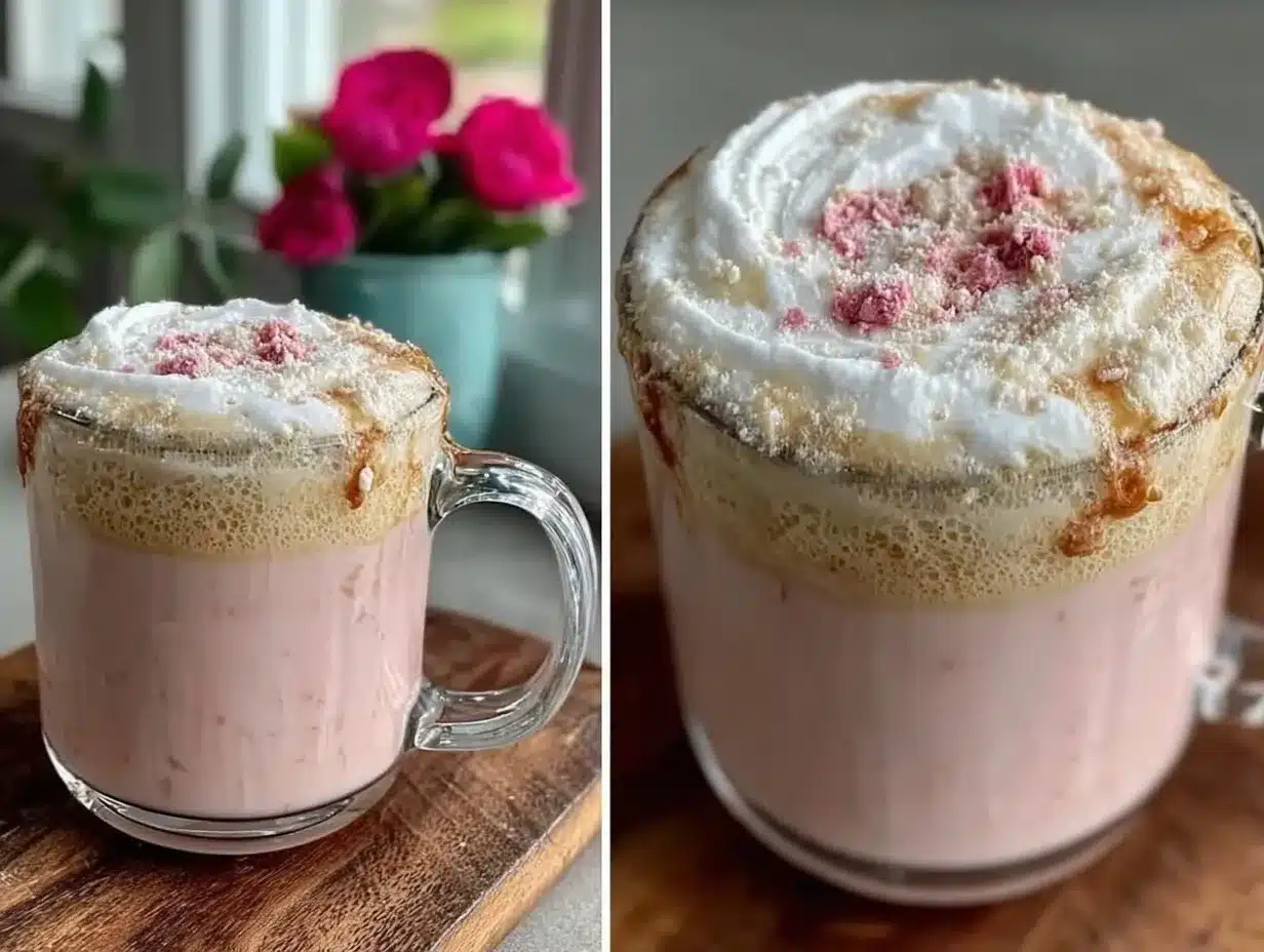 creamy pink drink aesthetic latte preparation steps