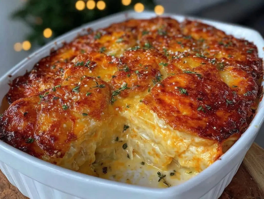 creamy scalloped potatoes with gruyere cheese - featured image