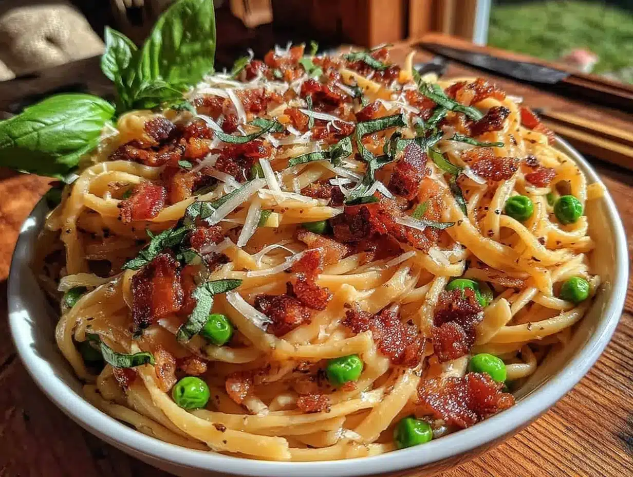 creamy spring pea and bacon pasta salad preparation steps
