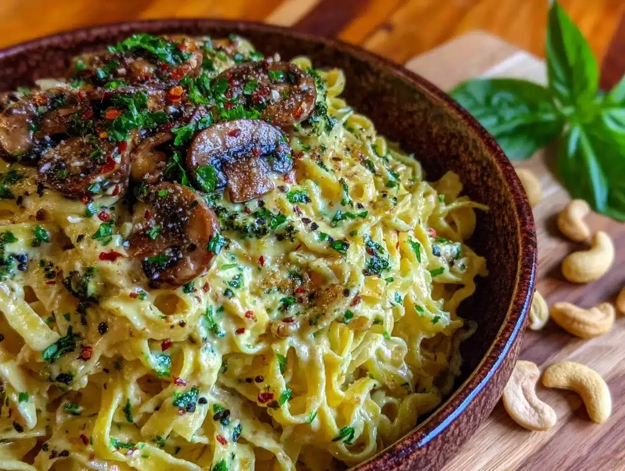 creamy vegan cashew Alfredo pasta preparation steps