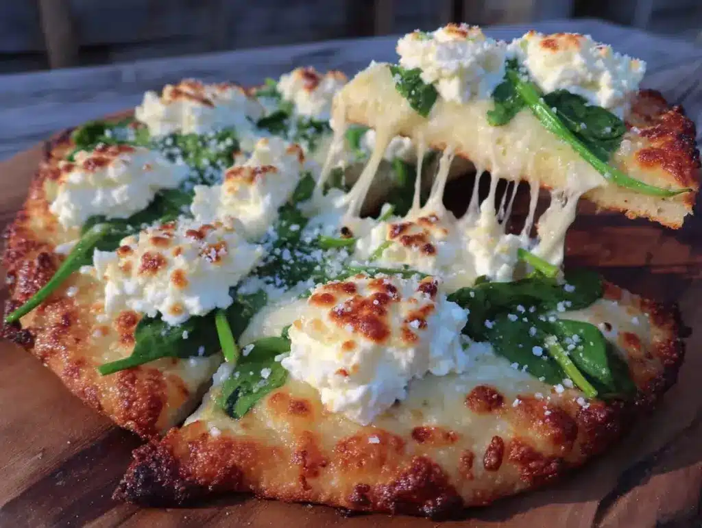 creamy white pizza with ricotta and spinach - featured image