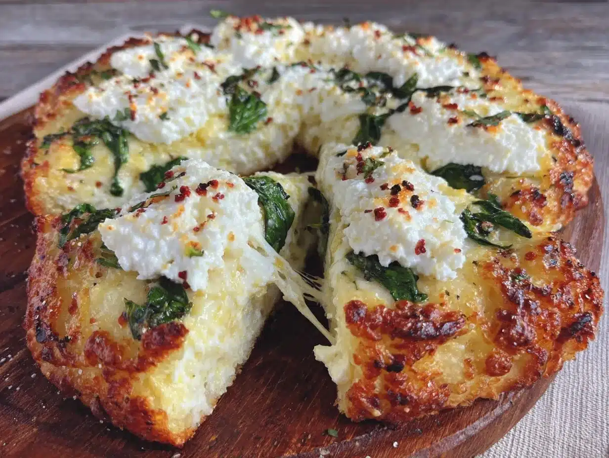 creamy white pizza with ricotta and spinach preparation steps