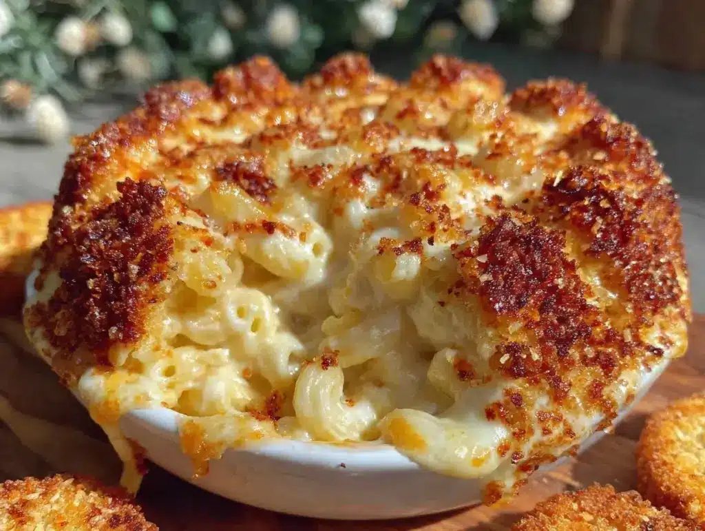 crispy baked mac and cheese with ritz topping - featured image