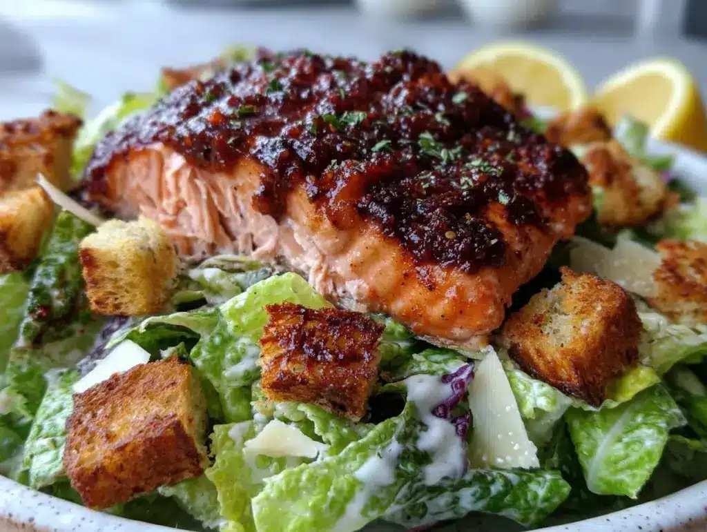 crispy blackened salmon caesar salad - featured image