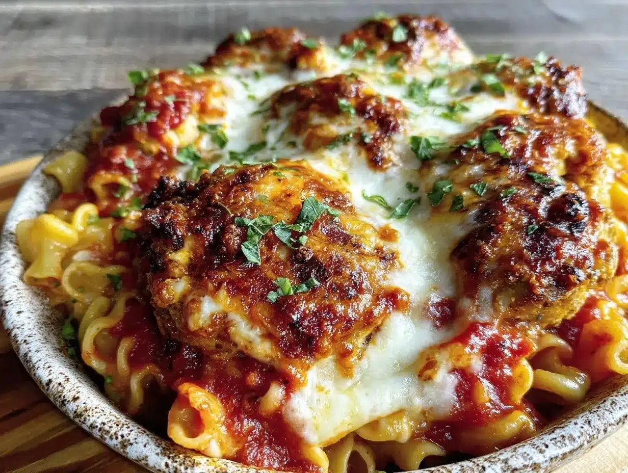 Crispy Chicken Parmesan Pasta Bake preparation steps