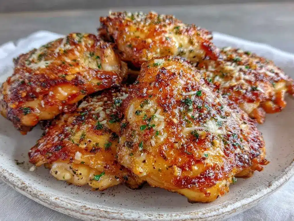 crispy garlic parmesan chicken thighs air fryer - featured image