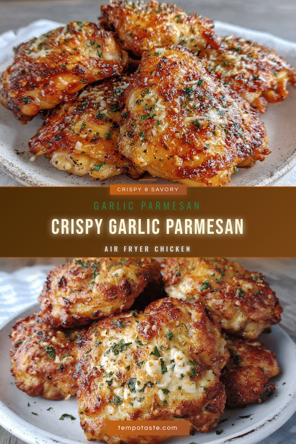 crispy garlic parmesan chicken thighs air fryer recipe