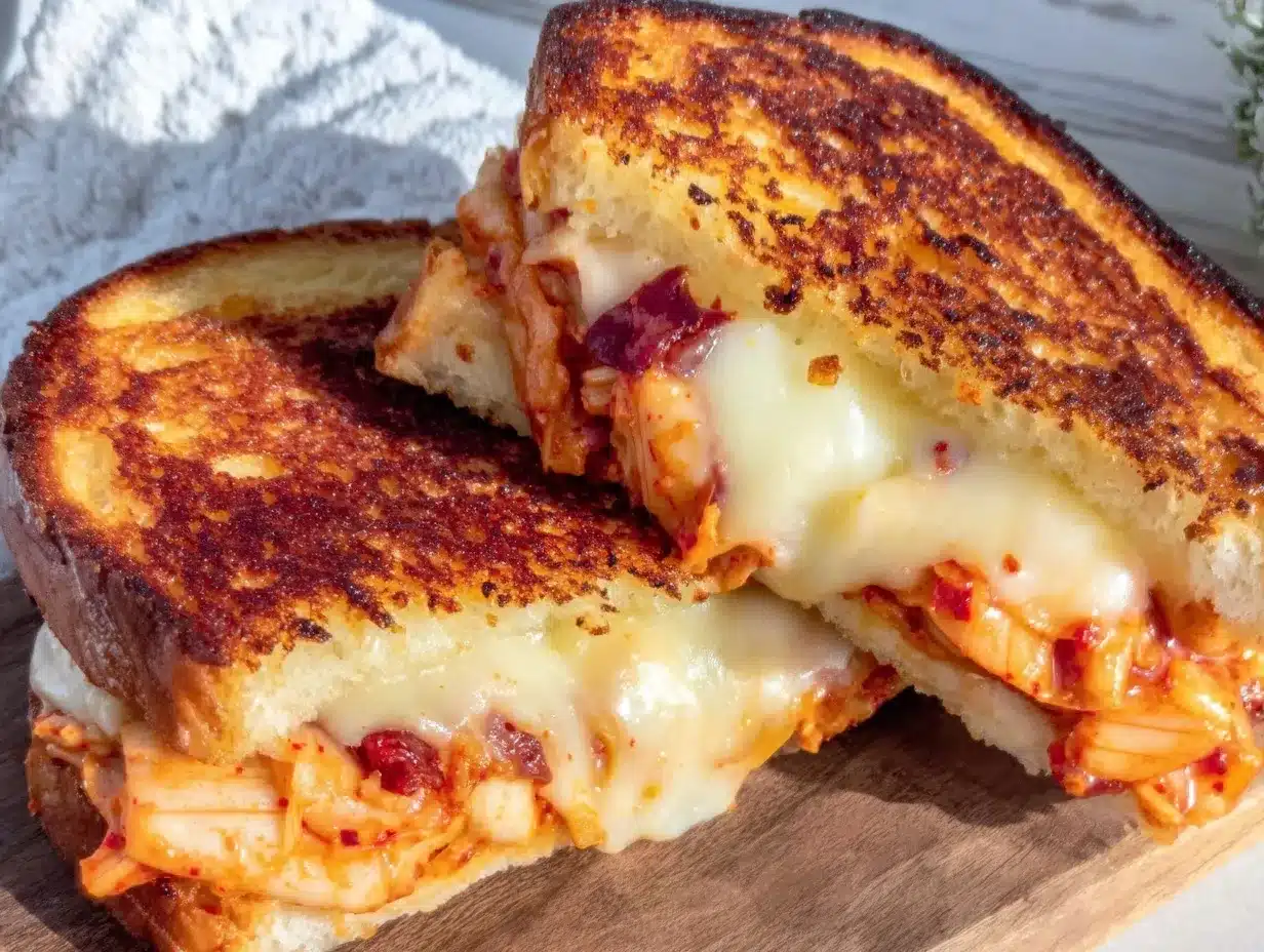 crispy kimchi grilled cheese preparation steps