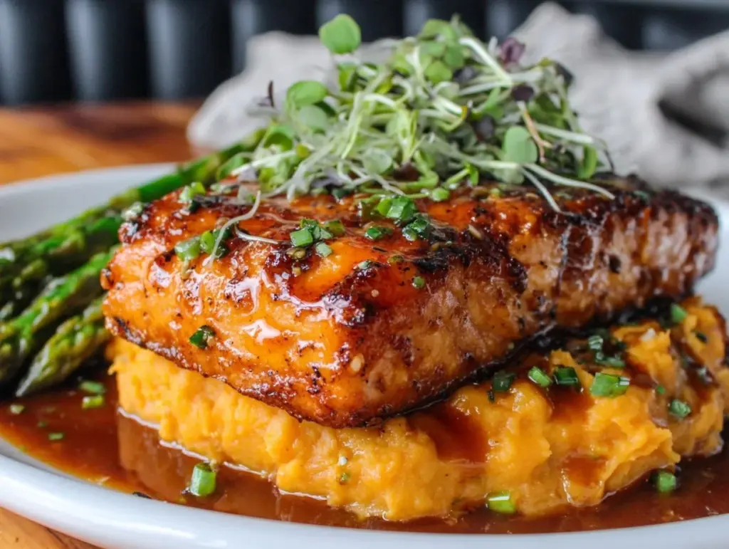 crispy salmon and creamy sweet potatoes - featured image