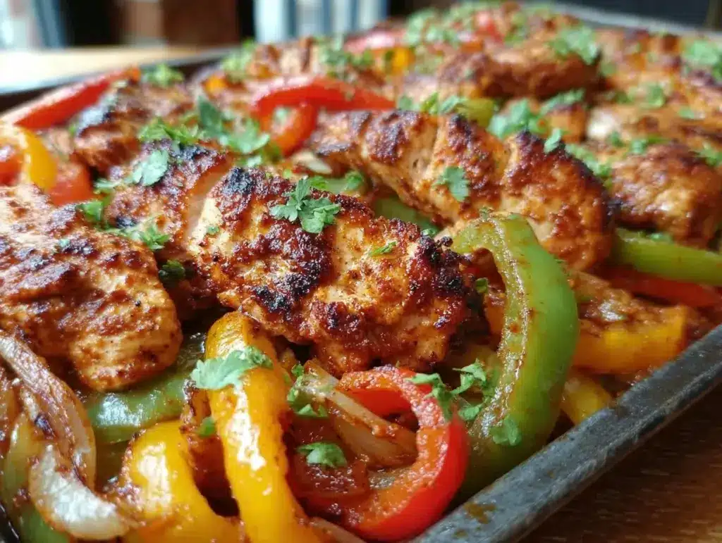 crispy sheet pan chicken fajitas - featured image