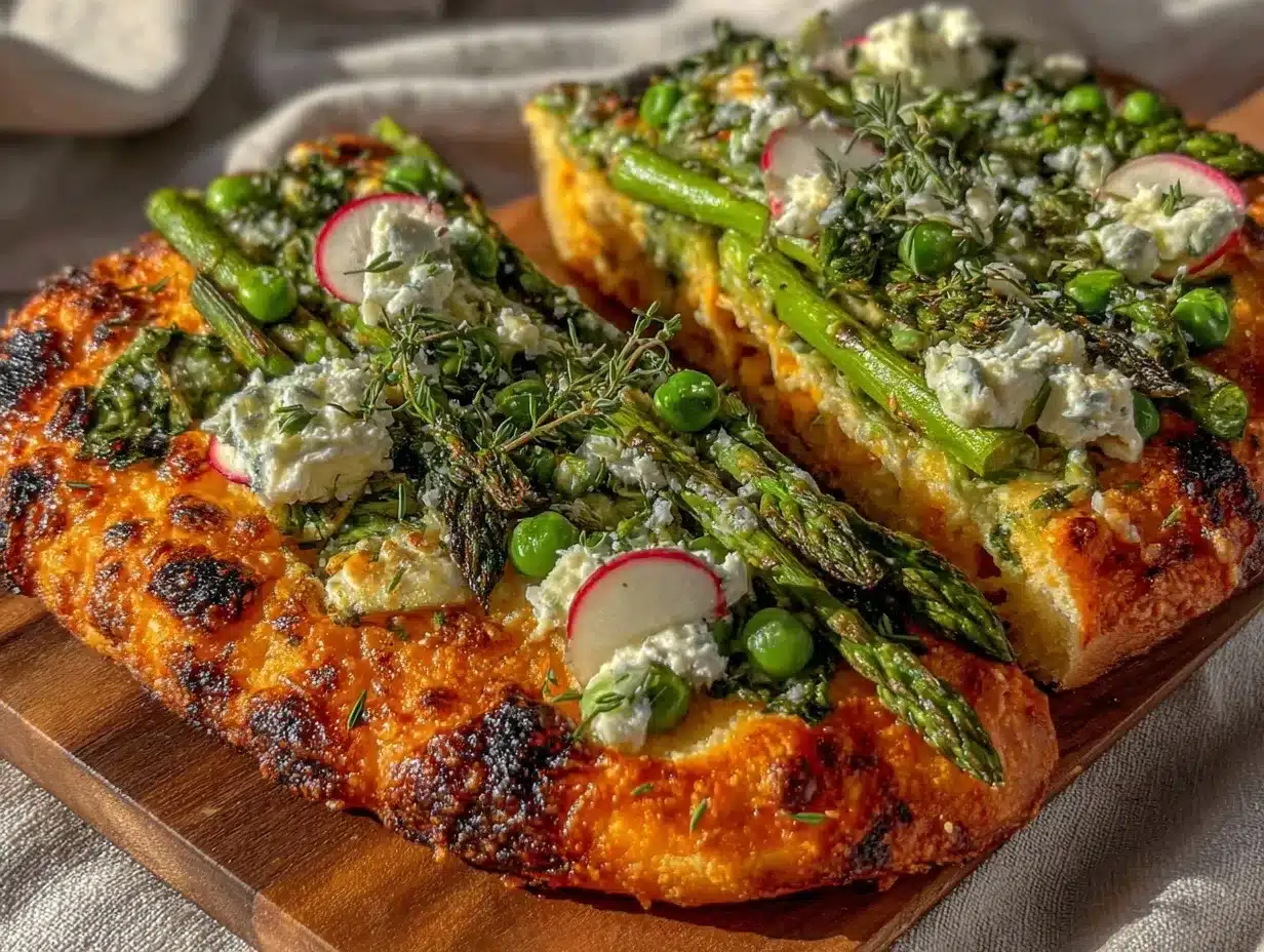 crispy spring veggie flatbread pizza preparation steps