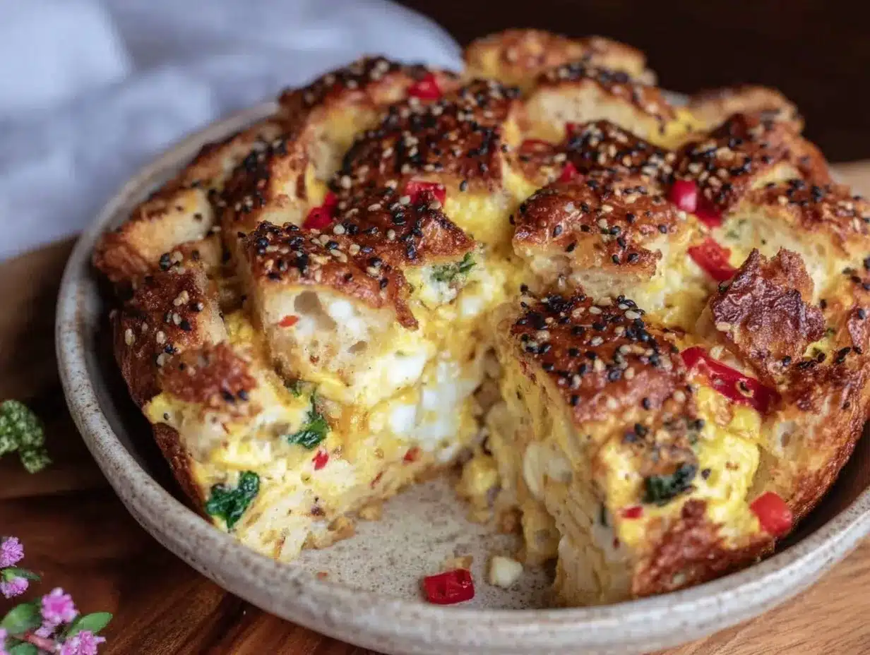 easy cheesy everything bagel breakfast casserole preparation steps