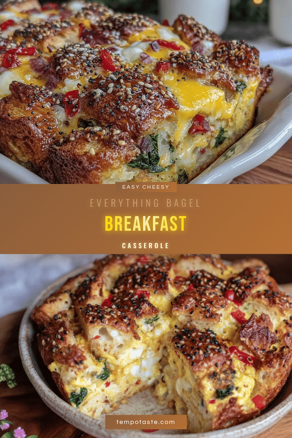 easy cheesy everything bagel breakfast casserole recipe