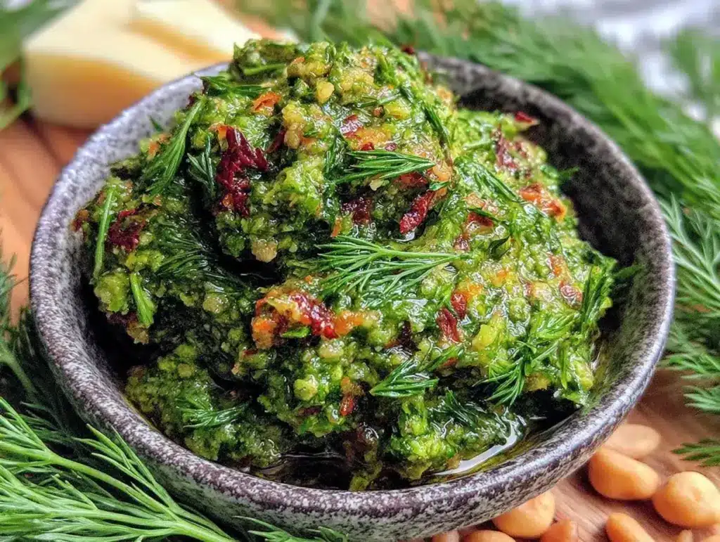 fresh carrot top pesto recipe - featured image