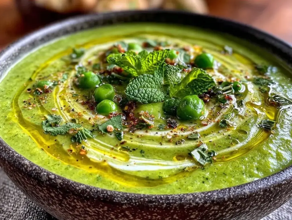 fresh creamy mint pea soup - featured image