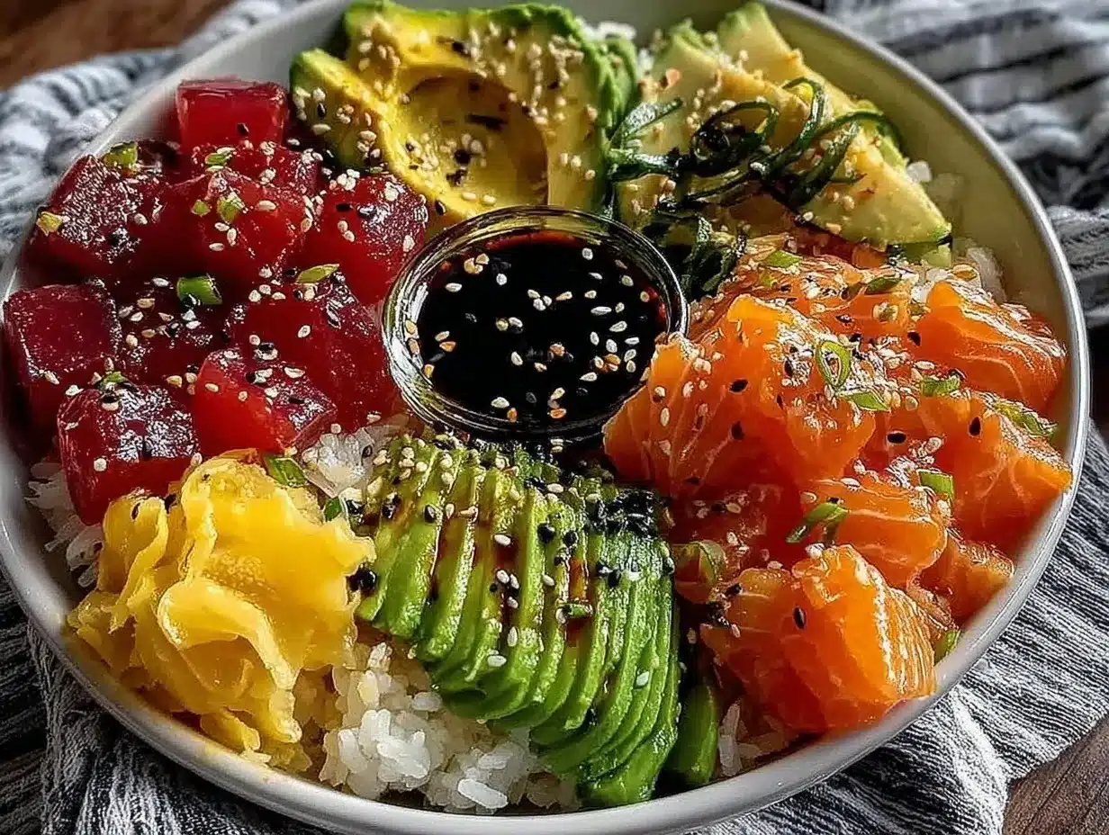 fresh deconstructed sushi bowl preparation steps