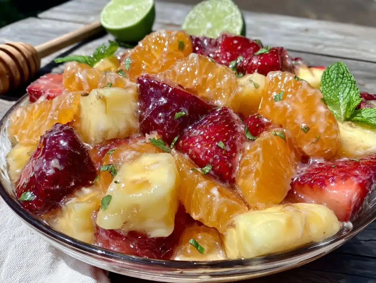 fresh honey lime fruit salad with mint preparation steps