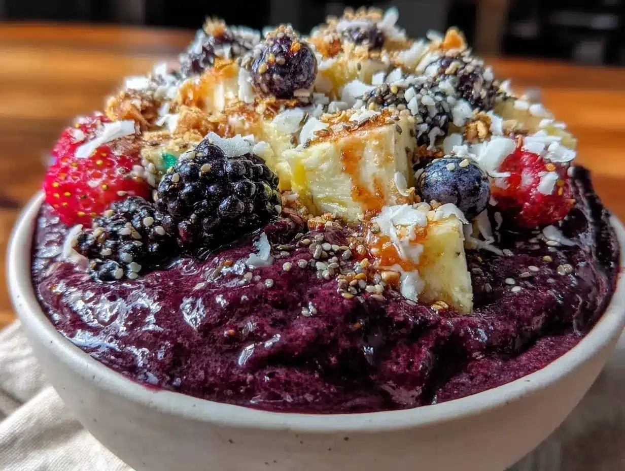 fresh purple power smoothie bowl preparation steps