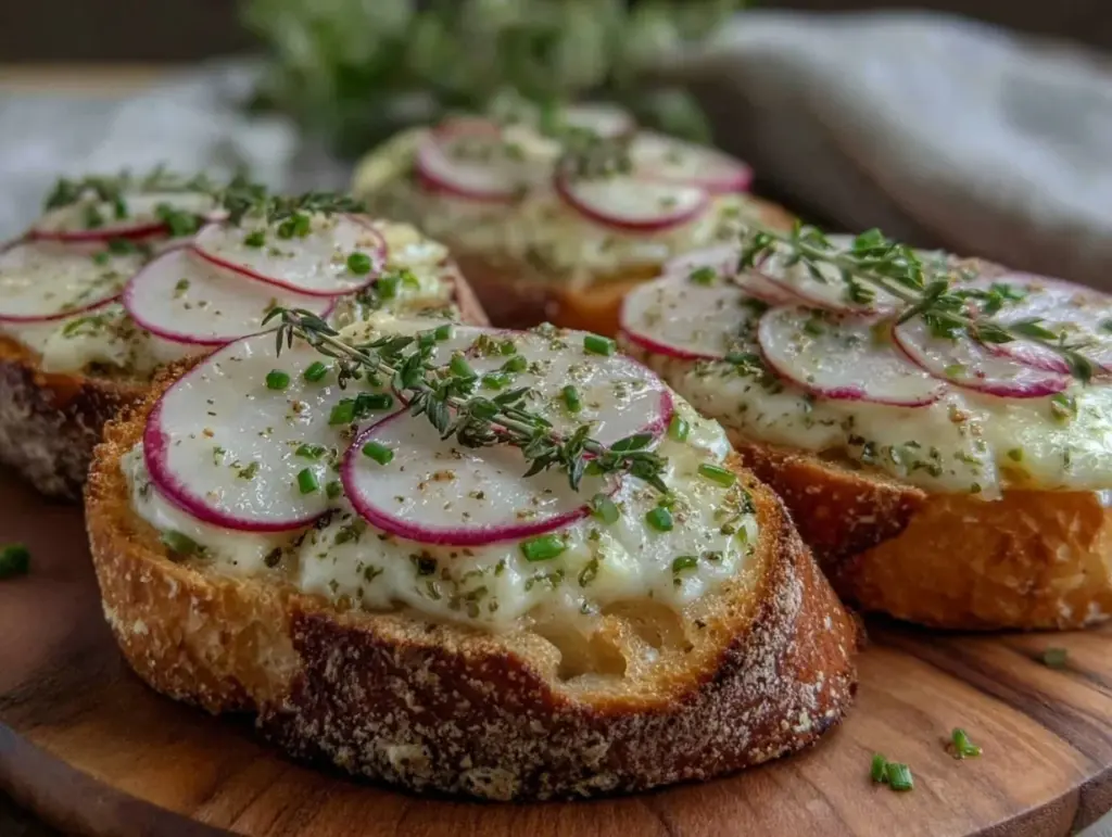 fresh radish and herb butter crostini - featured image