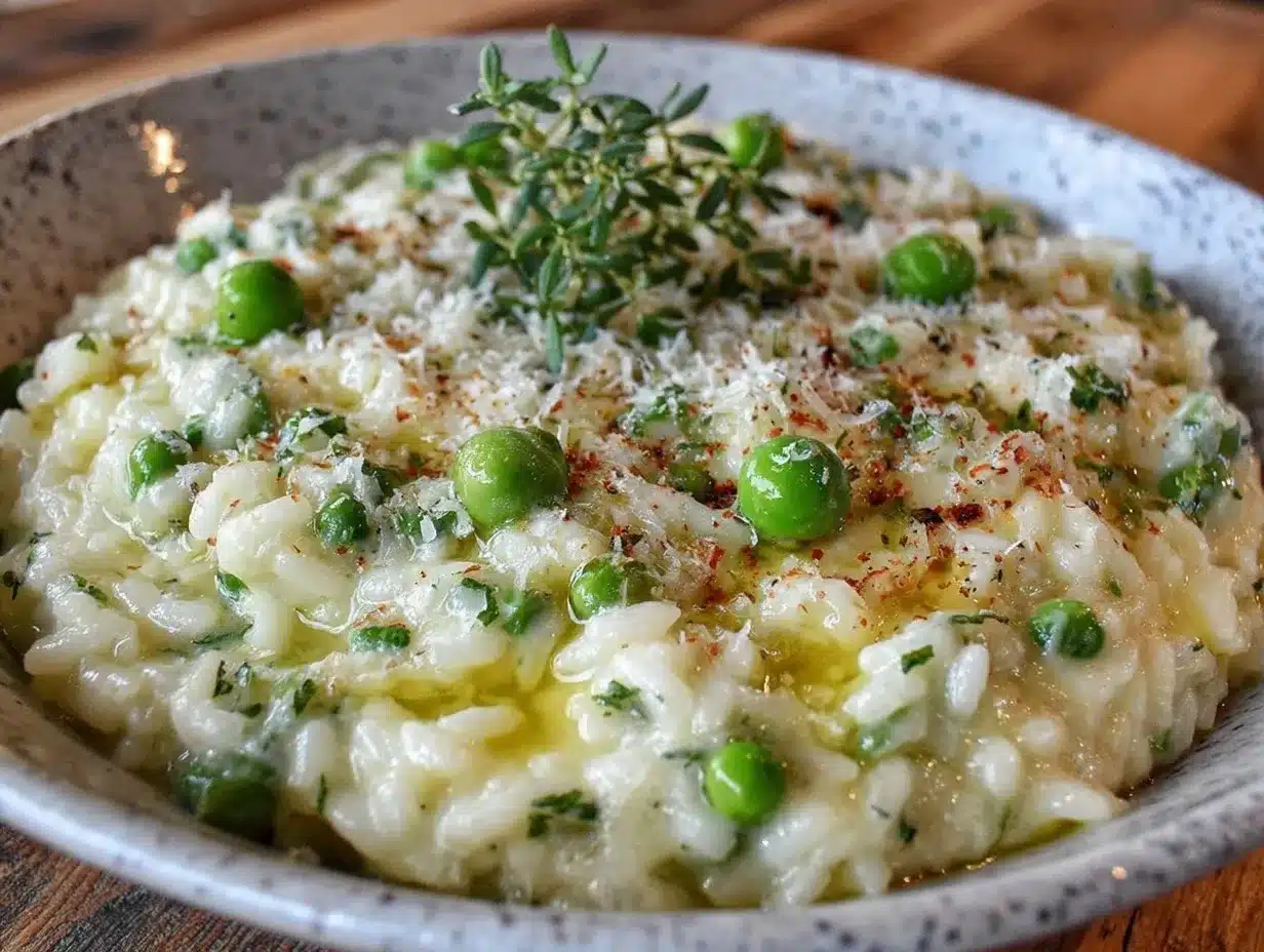fresh spring pea and mint risotto preparation steps
