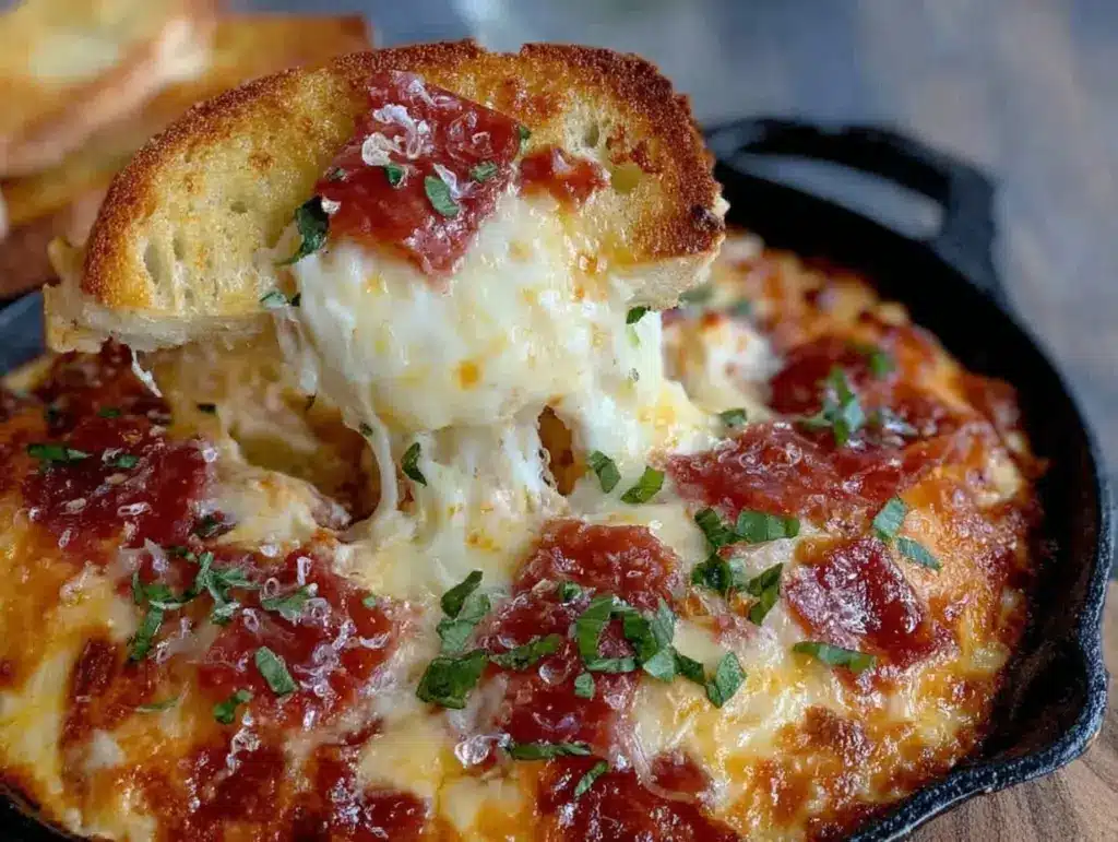 gooey cheese pull pizza dip - featured image