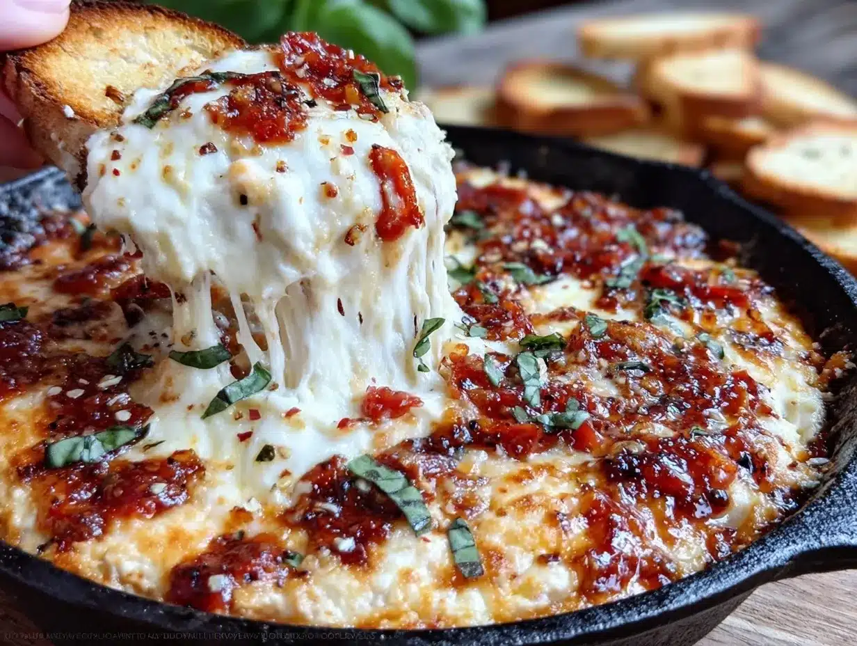 gooey cheese pull pizza dip preparation steps