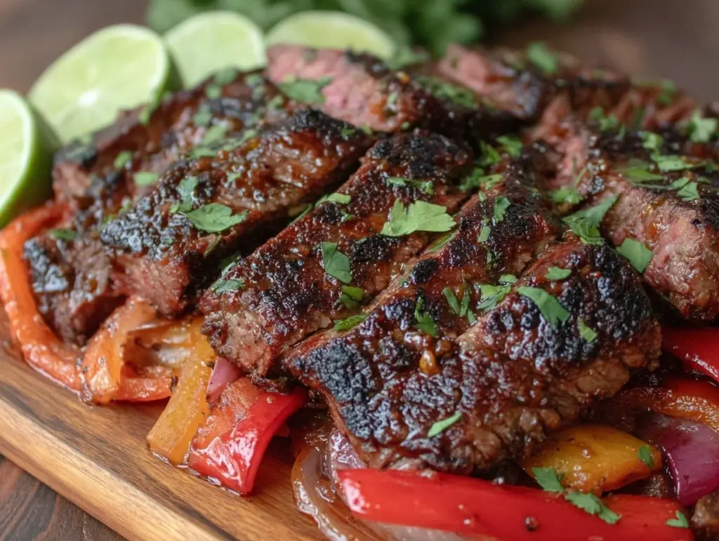 grilled garlic lime steak fajitas - featured image