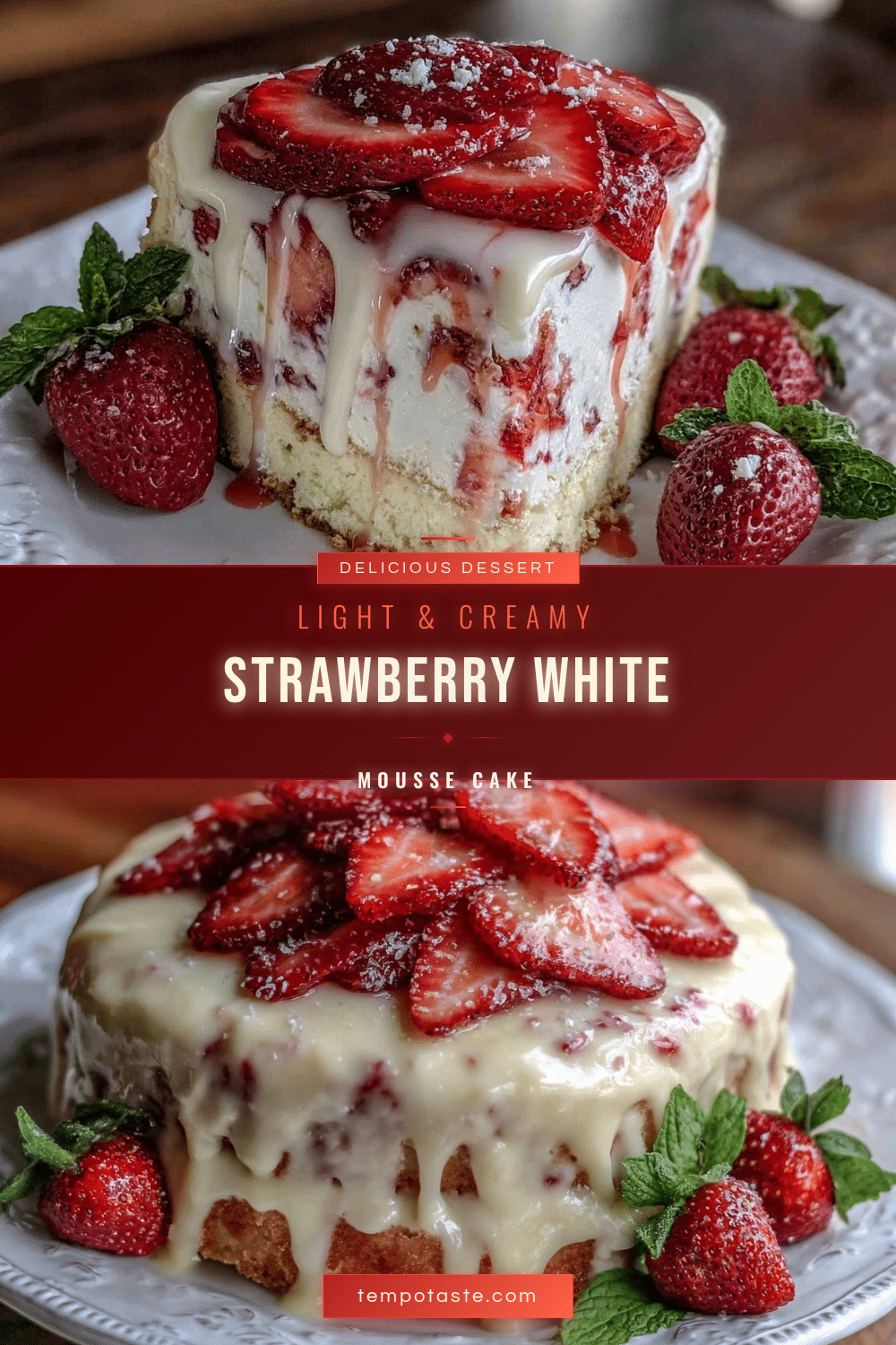 Light Strawberry White Chocolate Mousse Cake recipe