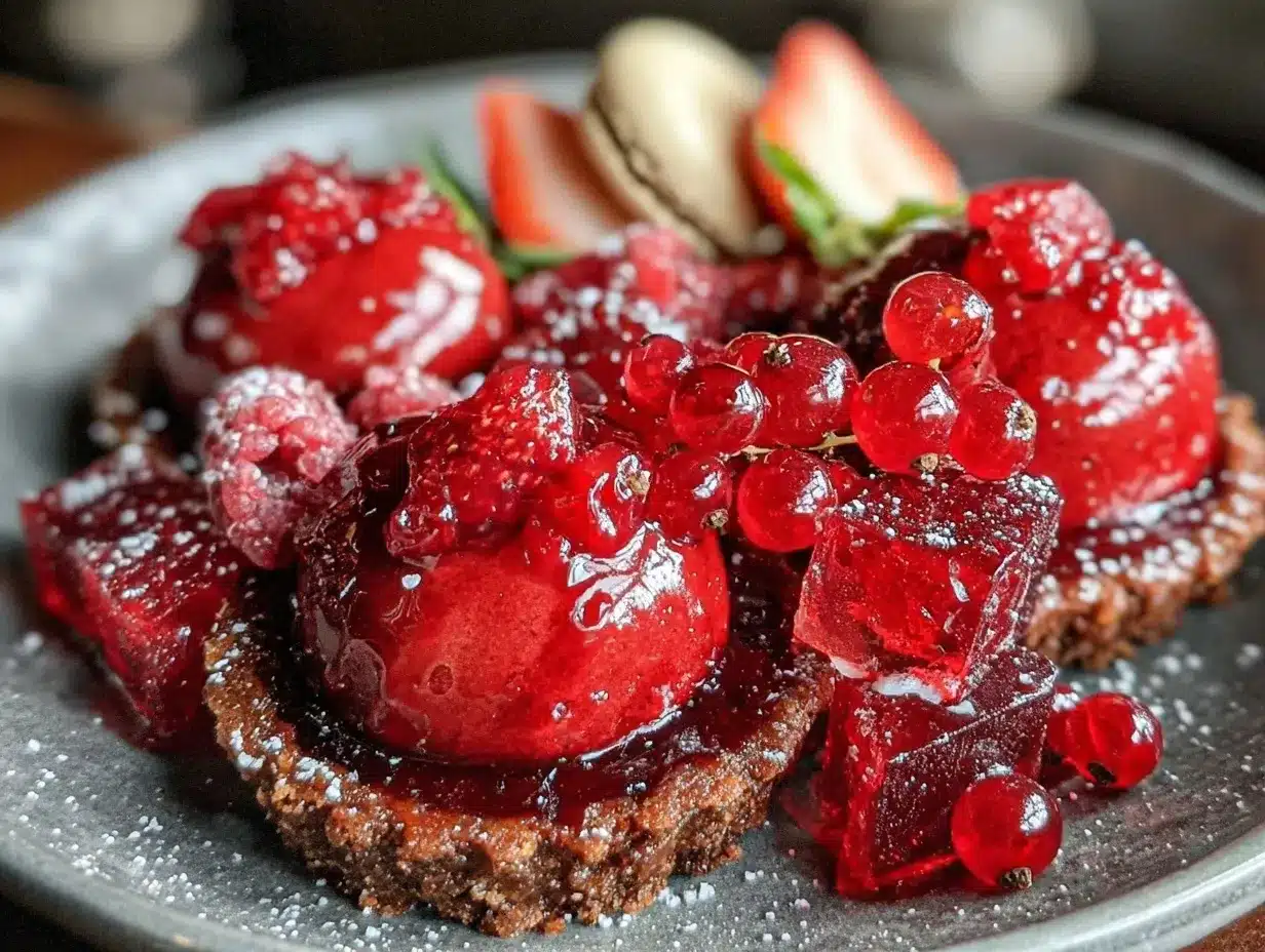 monochrome red dessert board preparation steps
