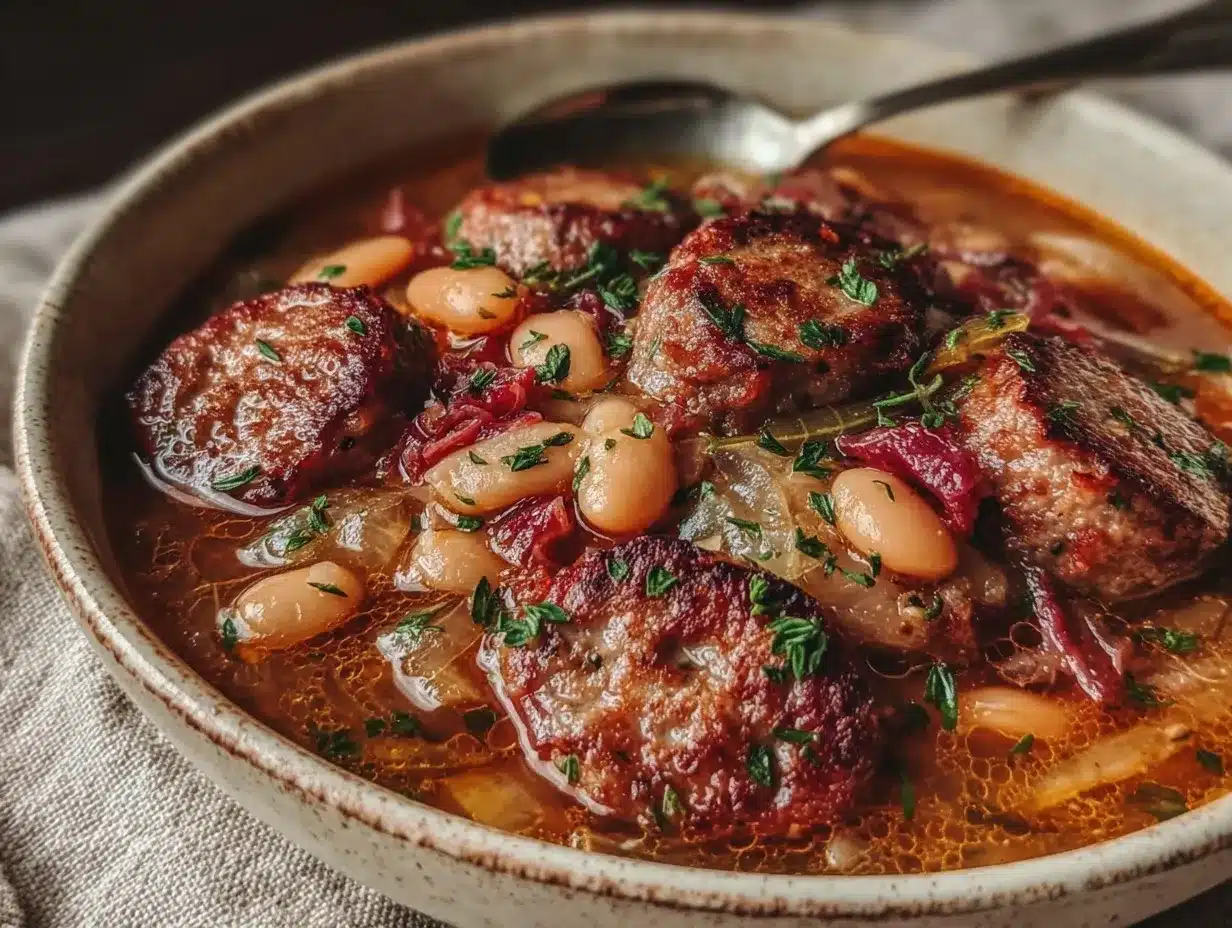 one-pot sausage and white bean stew preparation steps