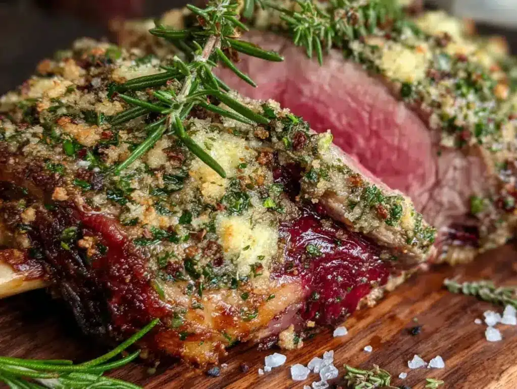 roasted leg of lamb with herb crust - featured image