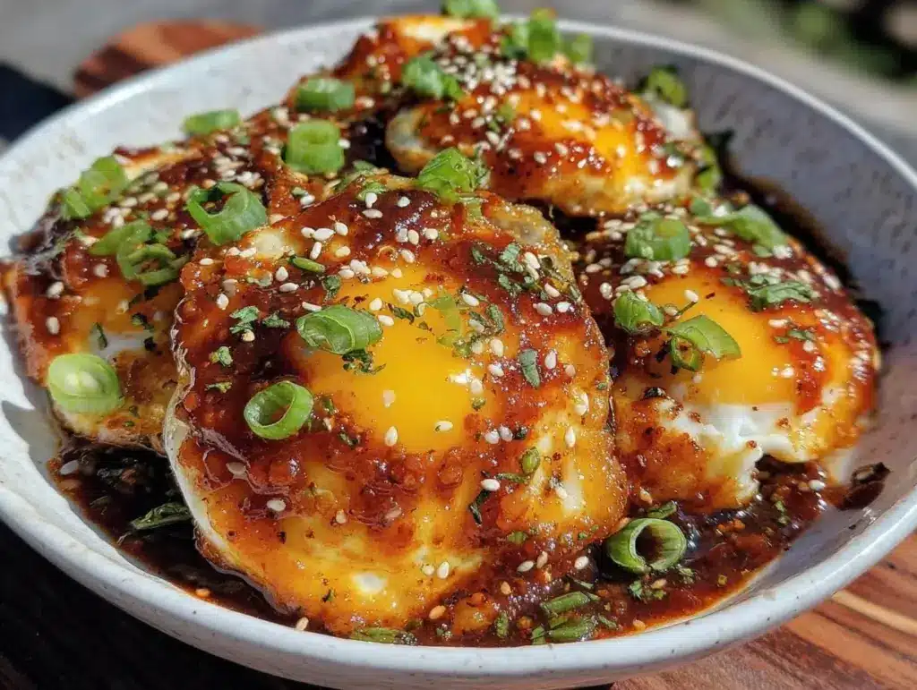 spicy creamy gochujang eggs - featured image