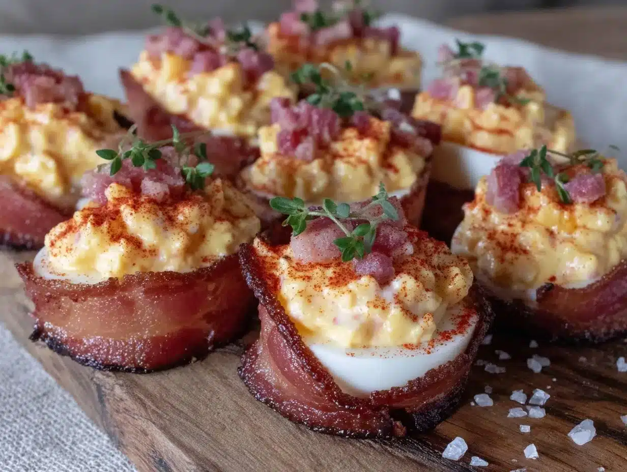 bacon wrapped jalapeno popper deviled eggs preparation steps