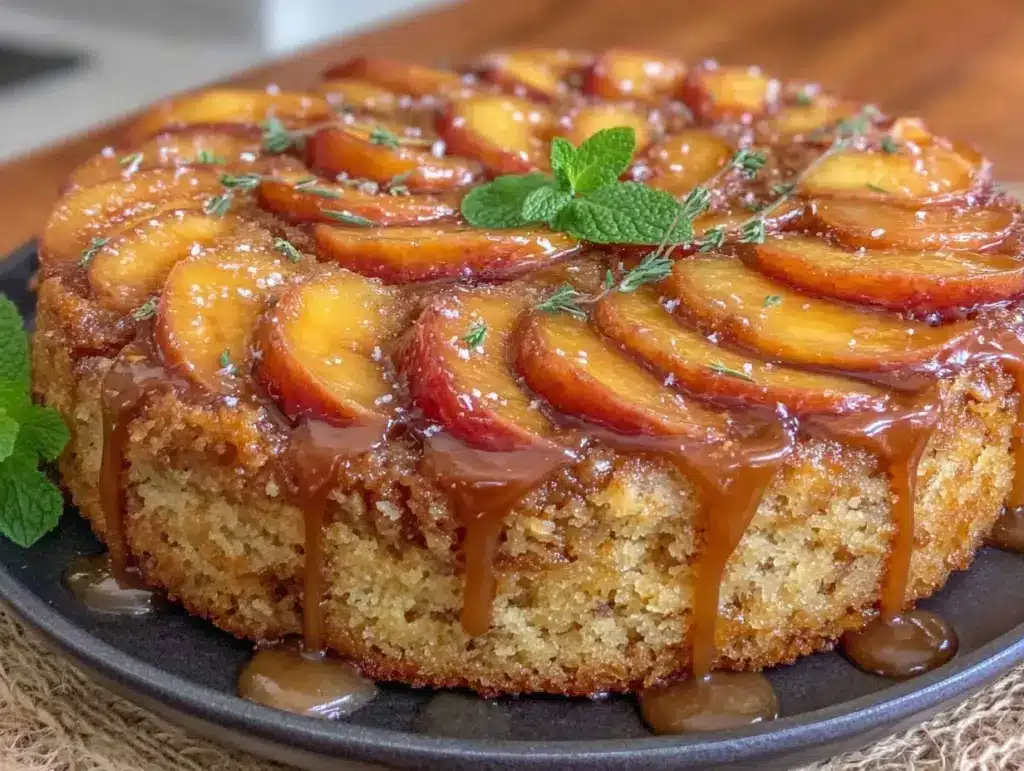 brown sugar peach upside down skillet cake - featured image