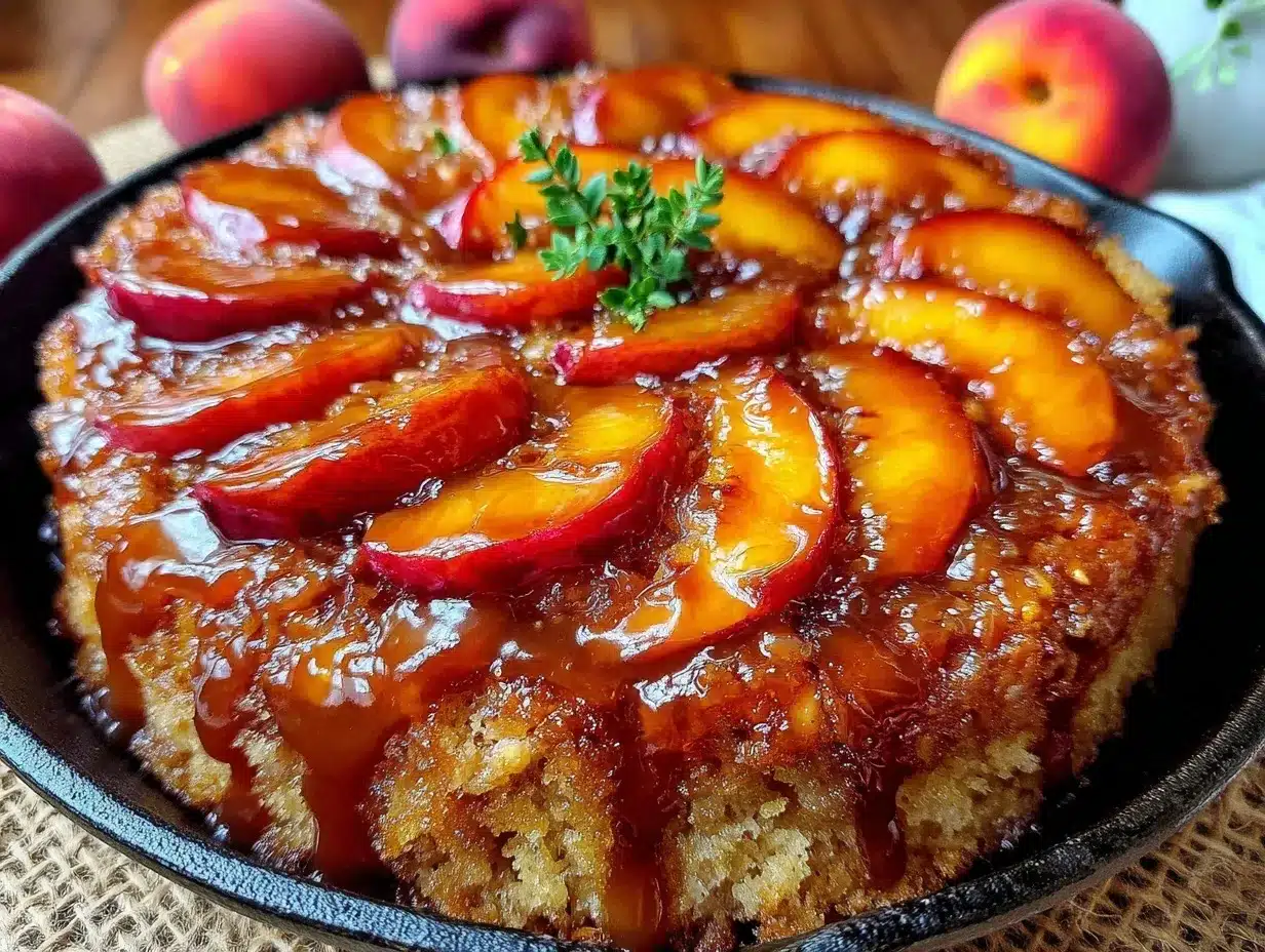 brown sugar peach upside down skillet cake preparation steps