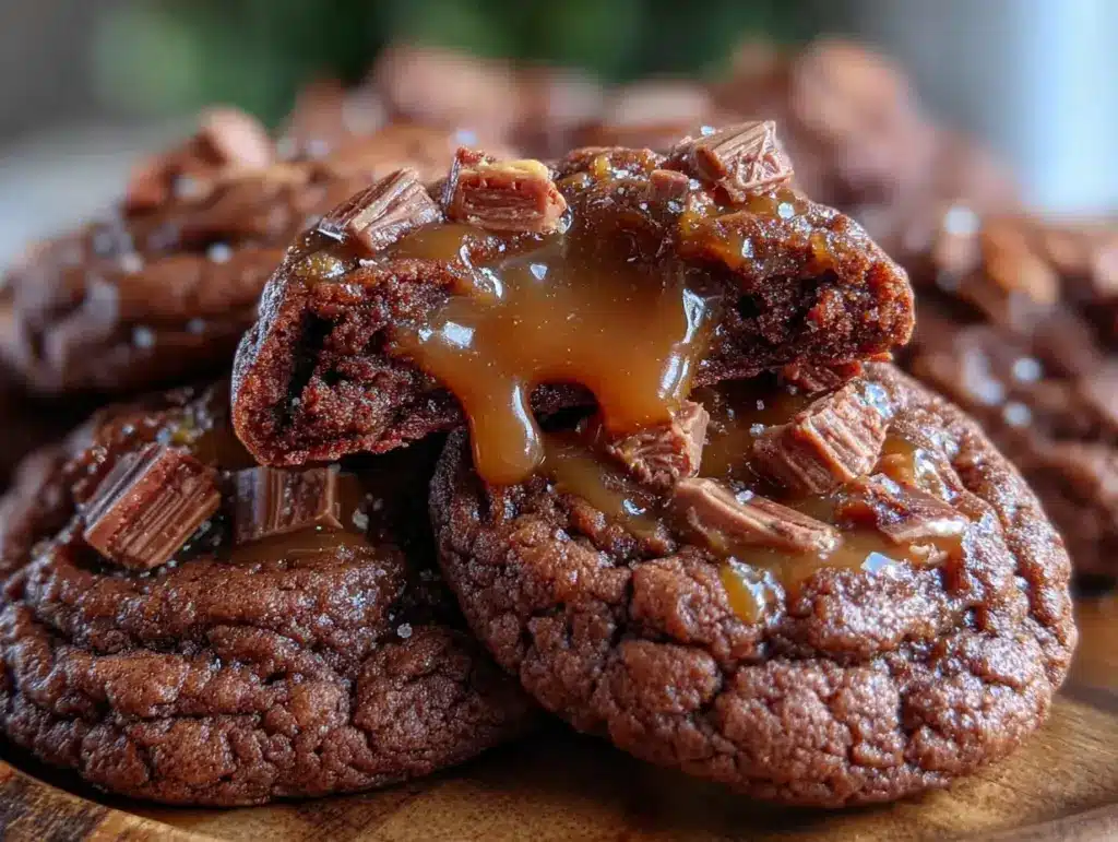 candy bar stuffed double chocolate cookies - featured image