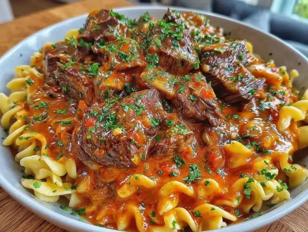creamy classic beef stroganoff - featured image
