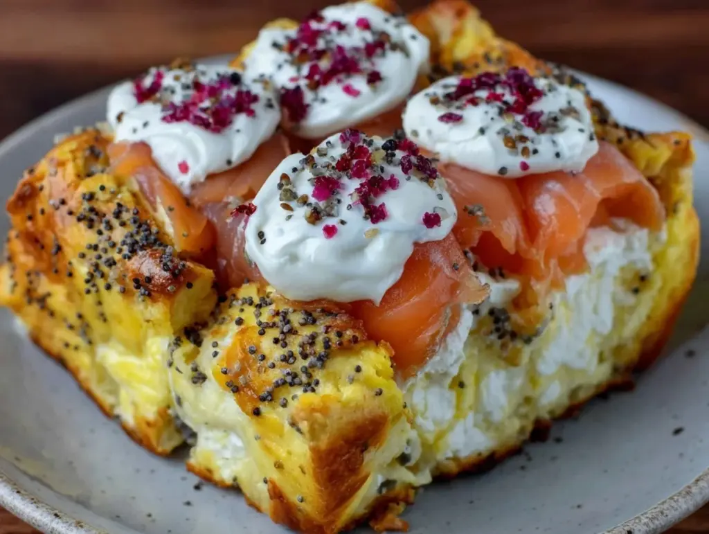 creamy everything bagel strata with smoked lox - featured image