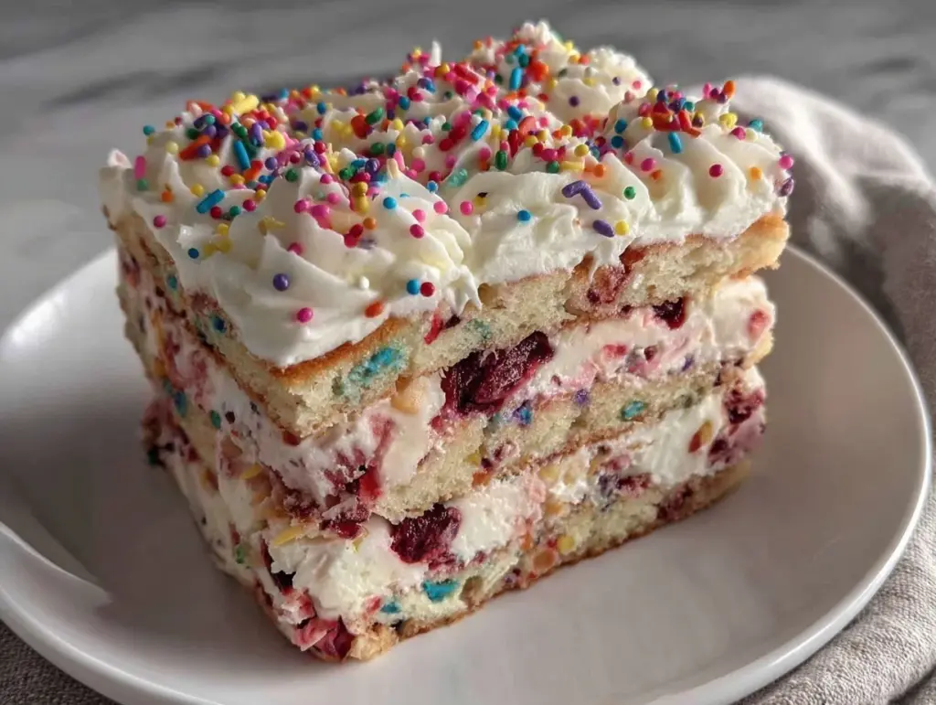 creamy funfetti sprinkle icebox cake - featured image