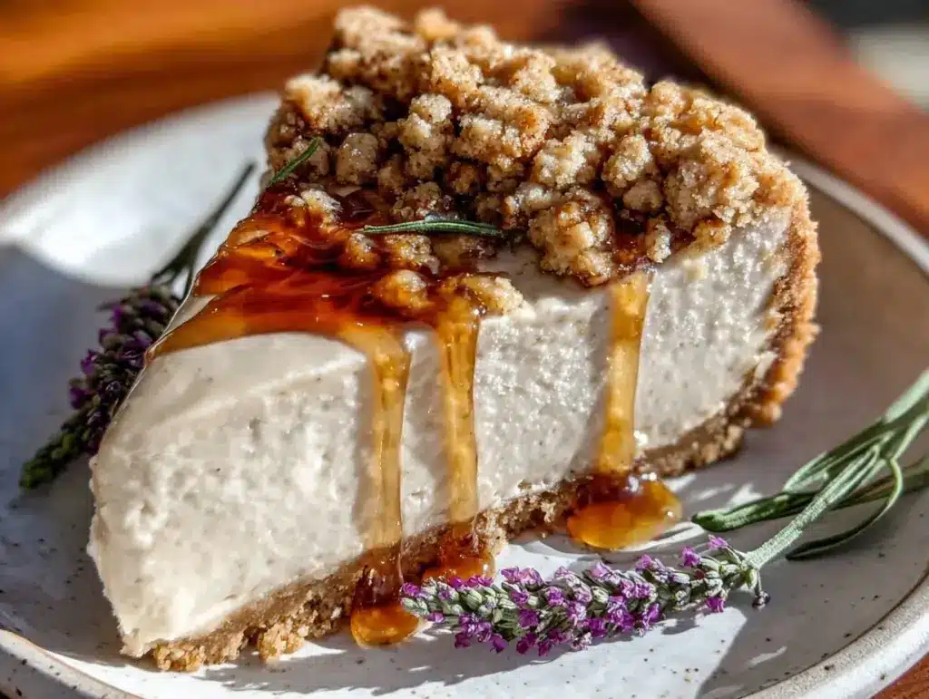 creamy lavender honey cheesecake - featured image