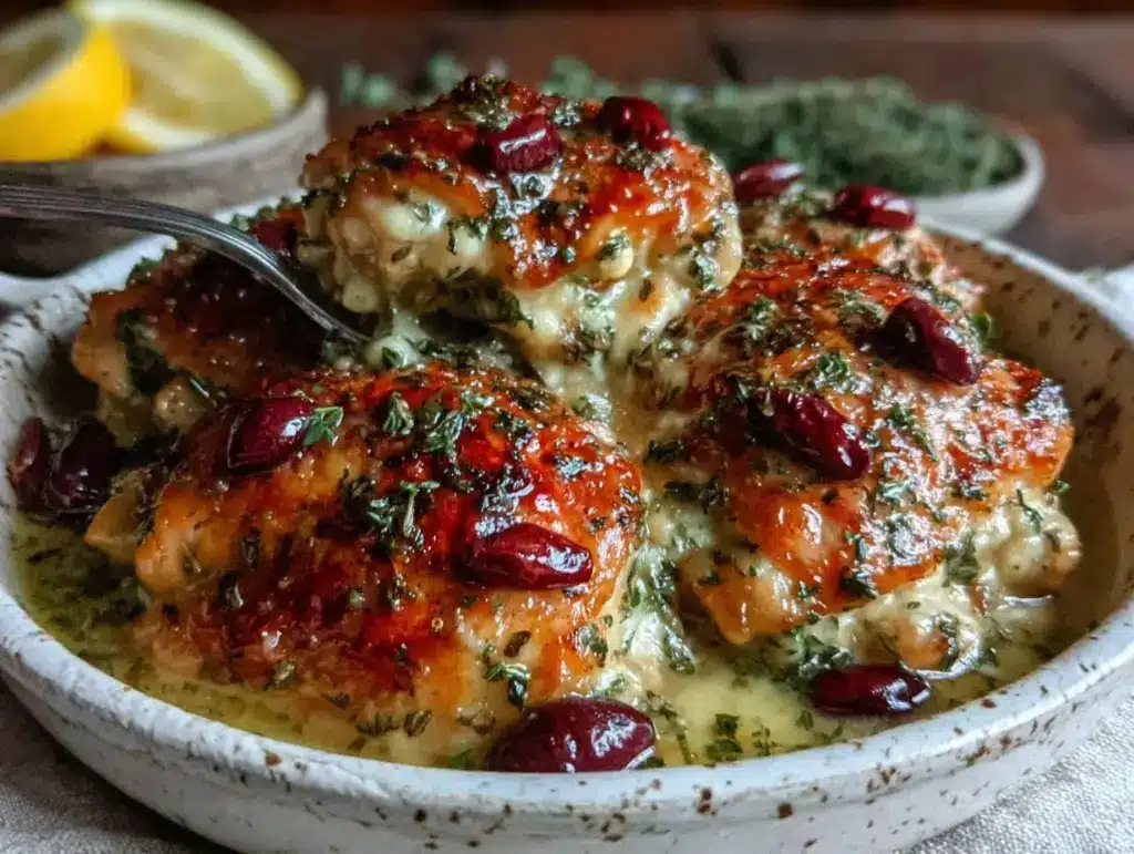 creamy lemon herb roasted chicken thighs - featured image