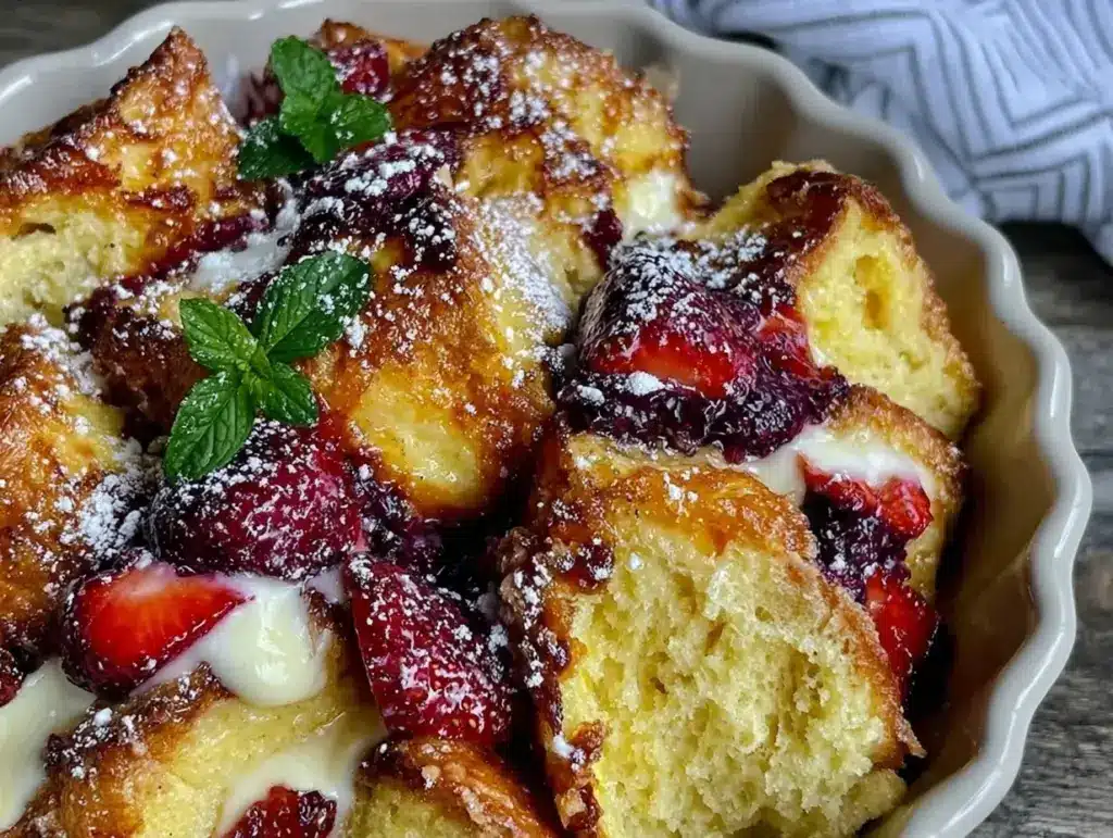 creamy overnight strawberry cream cheese french toast bake - featured image