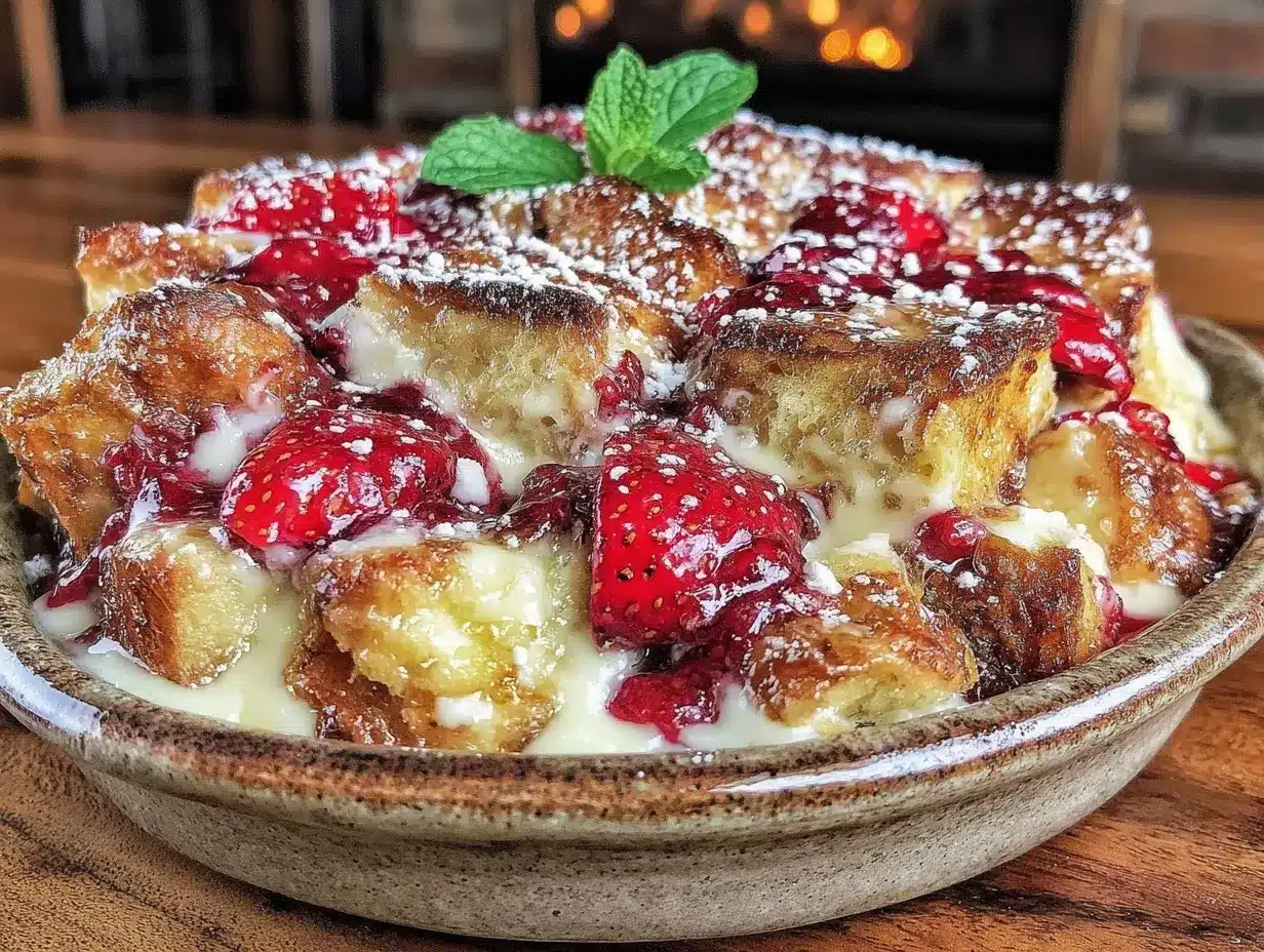 creamy overnight strawberry cream cheese french toast bake preparation steps