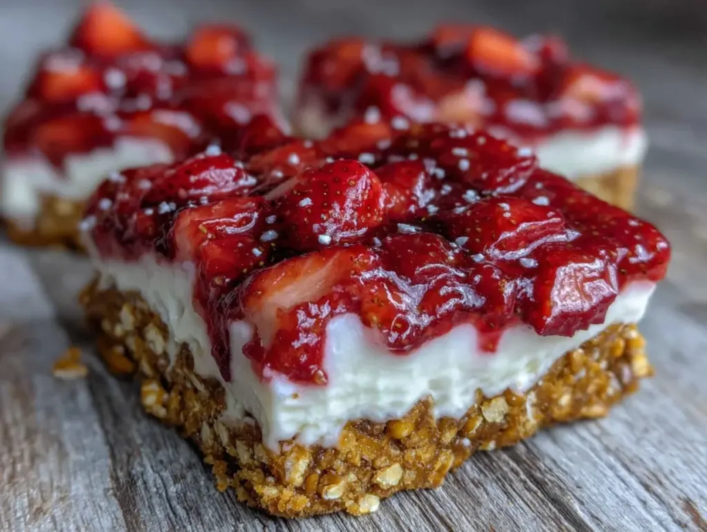 creamy strawberry pretzel salad bars - featured image